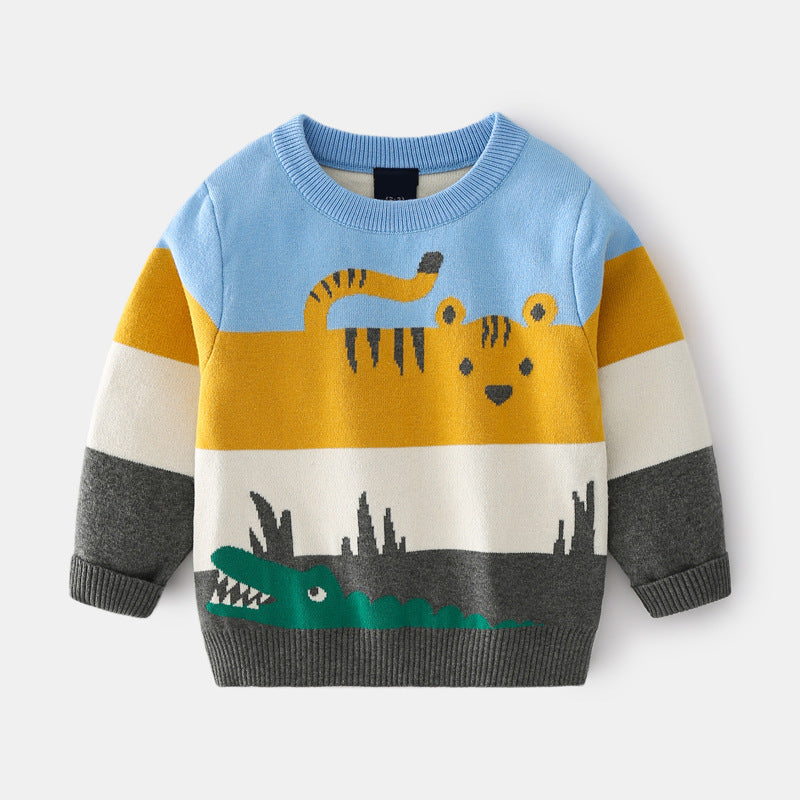 Boys’ Cartoon Jacquard Double-Layer Sweater