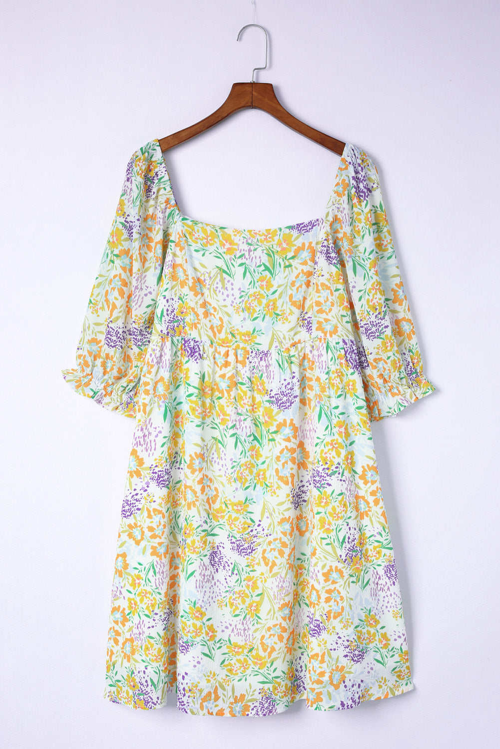 Women's Plus Size Floral Ruffle Bubble-Sleeve Dress