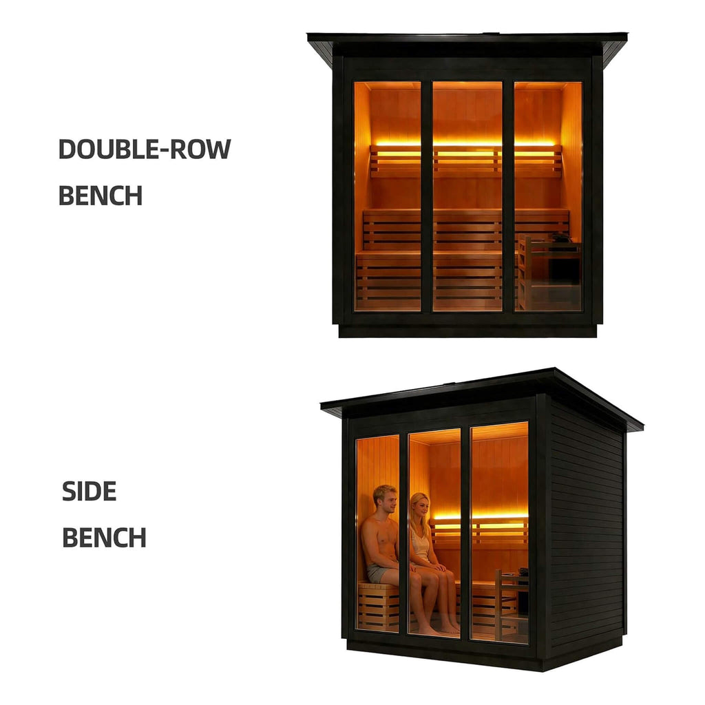 Custom 8-Person Luxury Canadian Hemlock Outdoor Steam Sauna With Double-Backed Bench, Heater And Stones [Made-To-Order] (SAK95107)