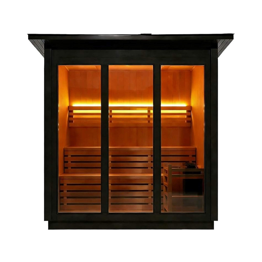 Custom 8-Person Luxury Canadian Hemlock Outdoor Steam Sauna With Double-Backed Bench, Heater And Stones [Made-To-Order] (SAK95107)