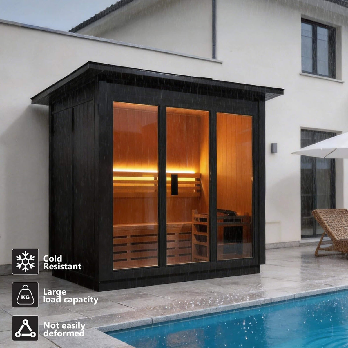 Custom 8-Person Luxury Canadian Hemlock Outdoor Steam Sauna With Double-Backed Bench, Heater And Stones [Made-To-Order] (SAK95107)