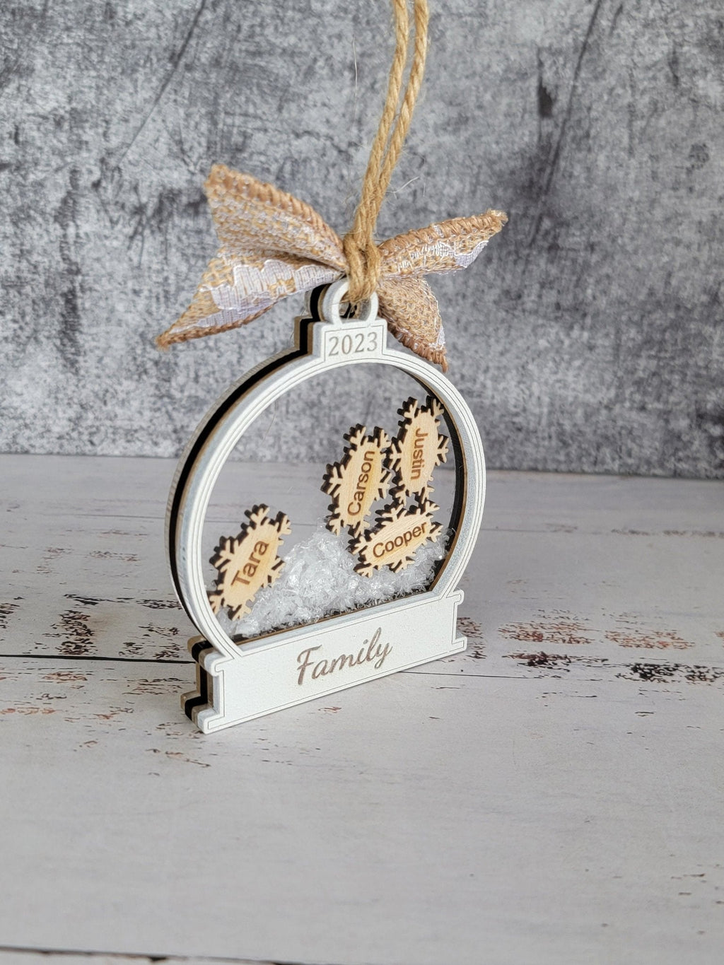 Personalized 2026 Family Snow Globe Wood Ornament