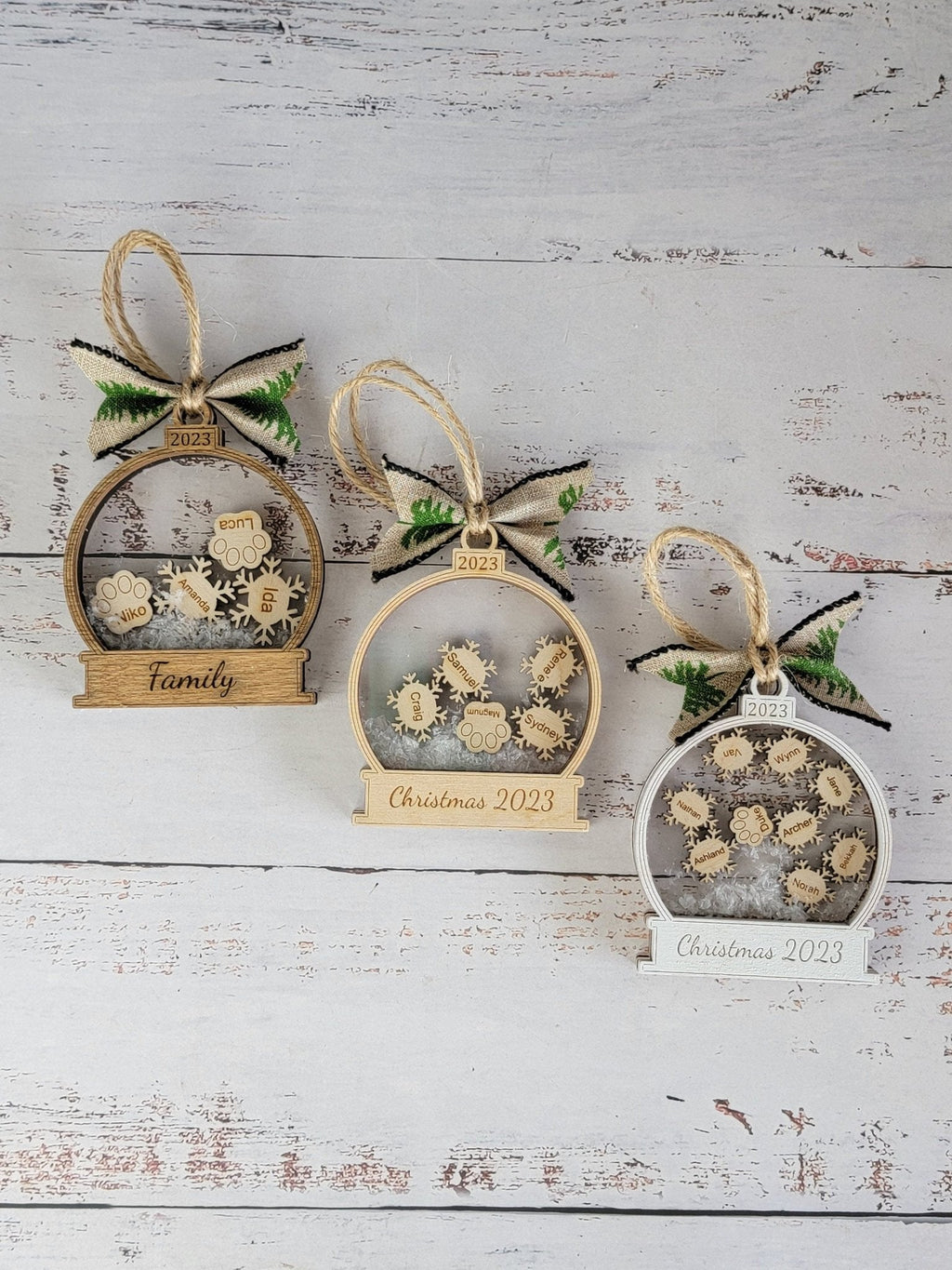 Personalized 2026 Family Snow Globe Wood Ornament