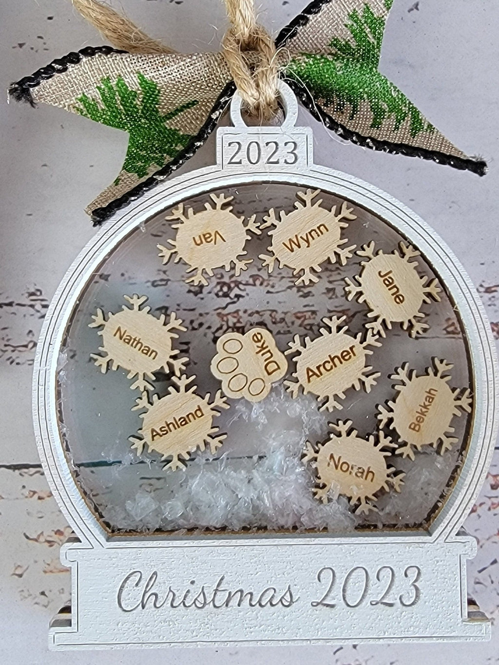 Personalized 2026 Family Snow Globe Wood Ornament