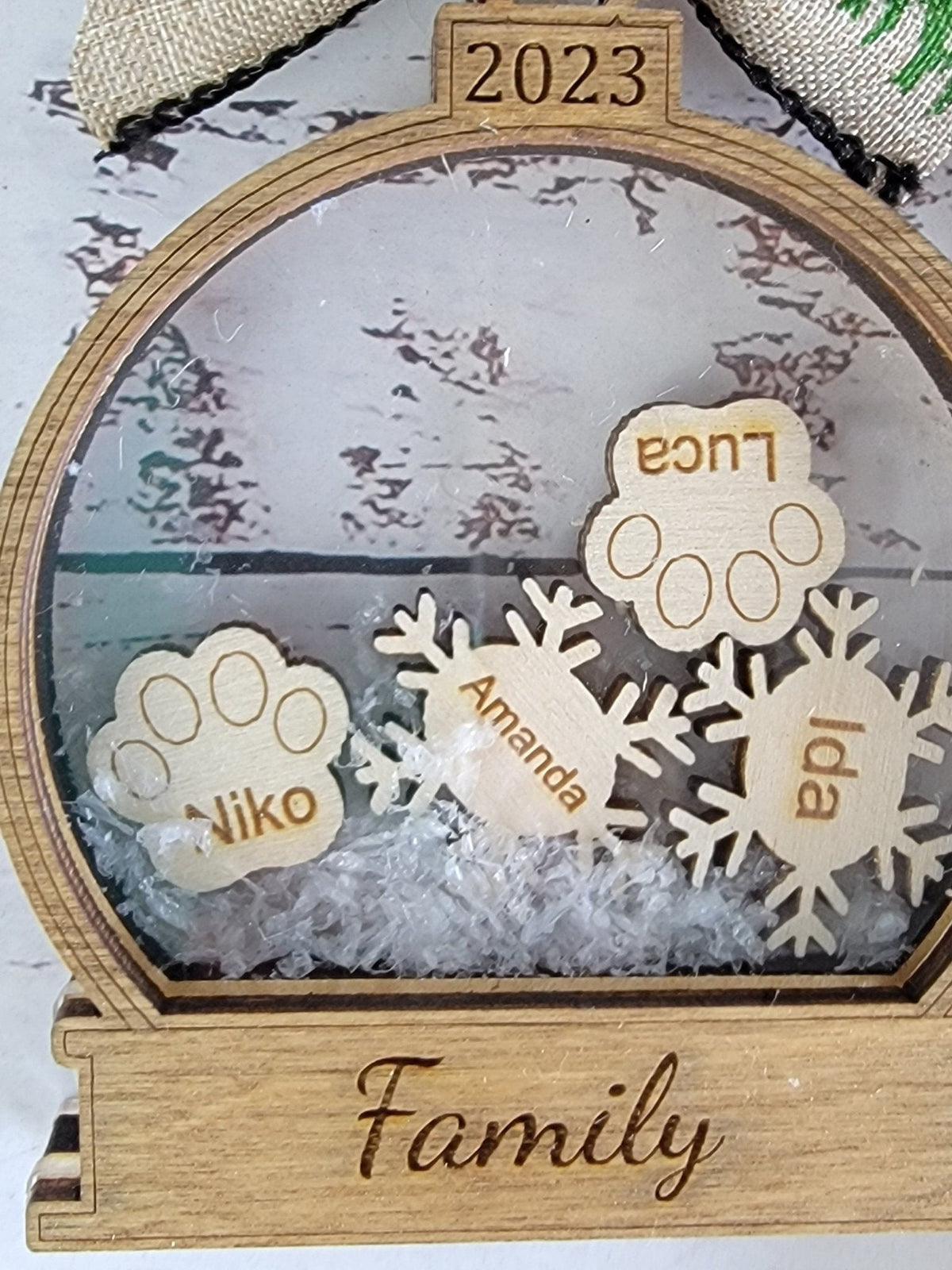 Personalized 2026 Family Snow Globe Wood Ornament