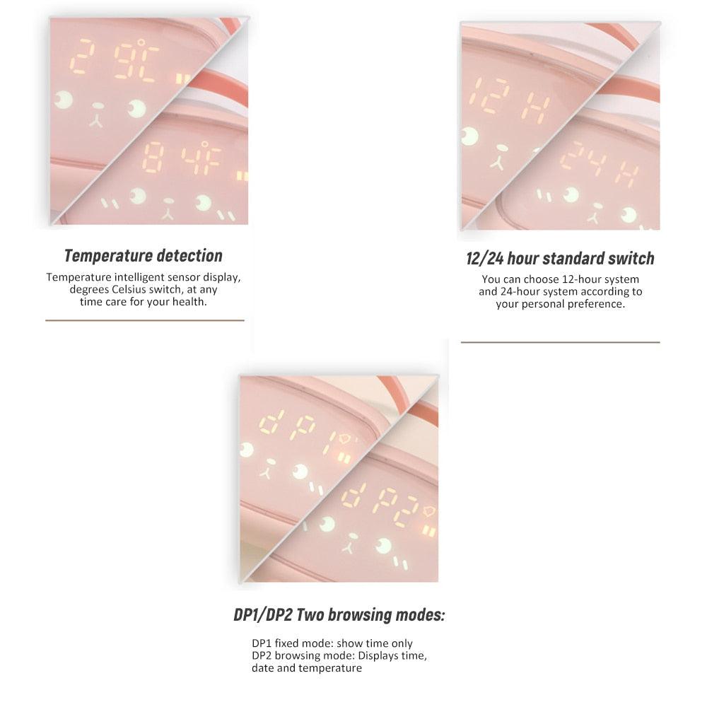 Pink Kids' Digital Alarm Clock with Wake-Up Light & Snooze