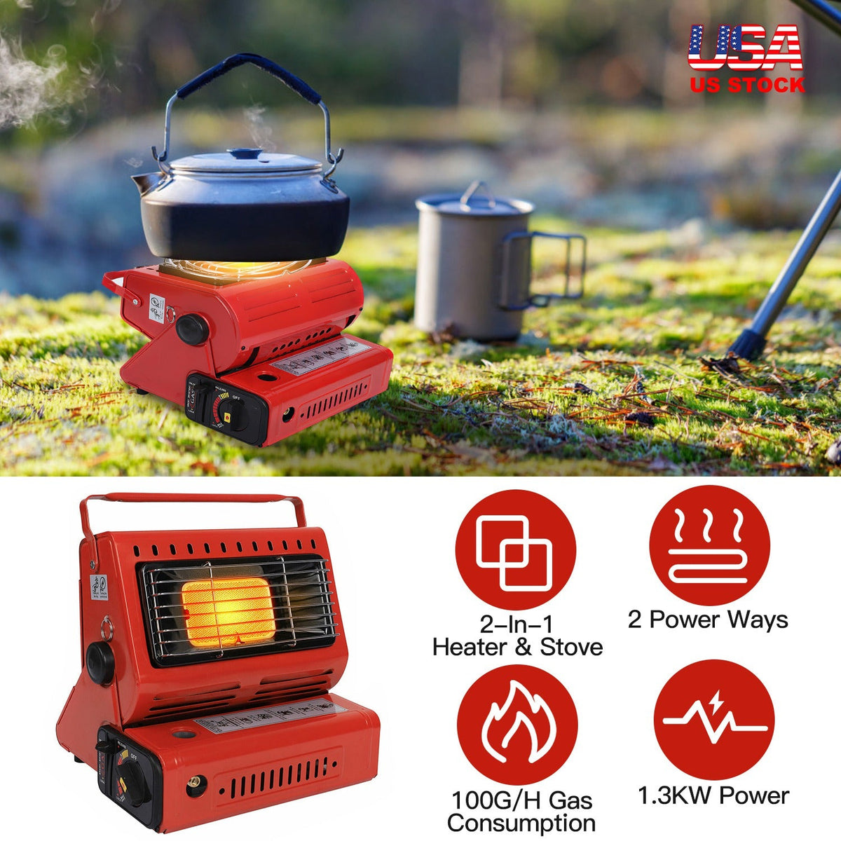 2-in-1 Portable Butane Camping Heater & Cooking Stove