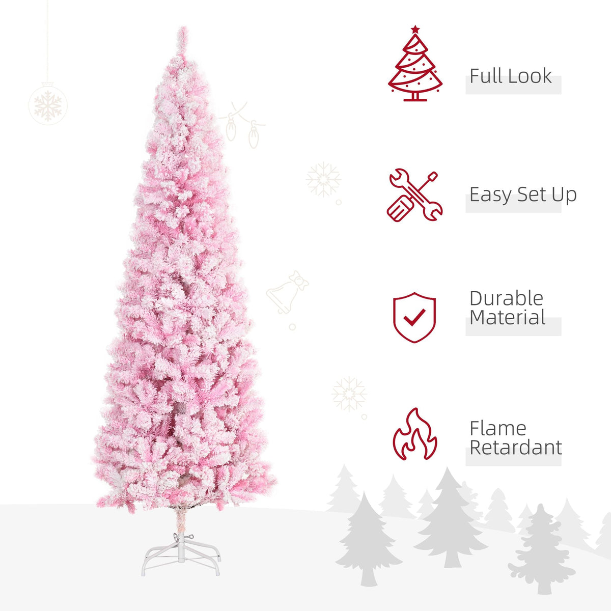 Pink Snow-Flocked 6 ft Pencil Christmas Tree