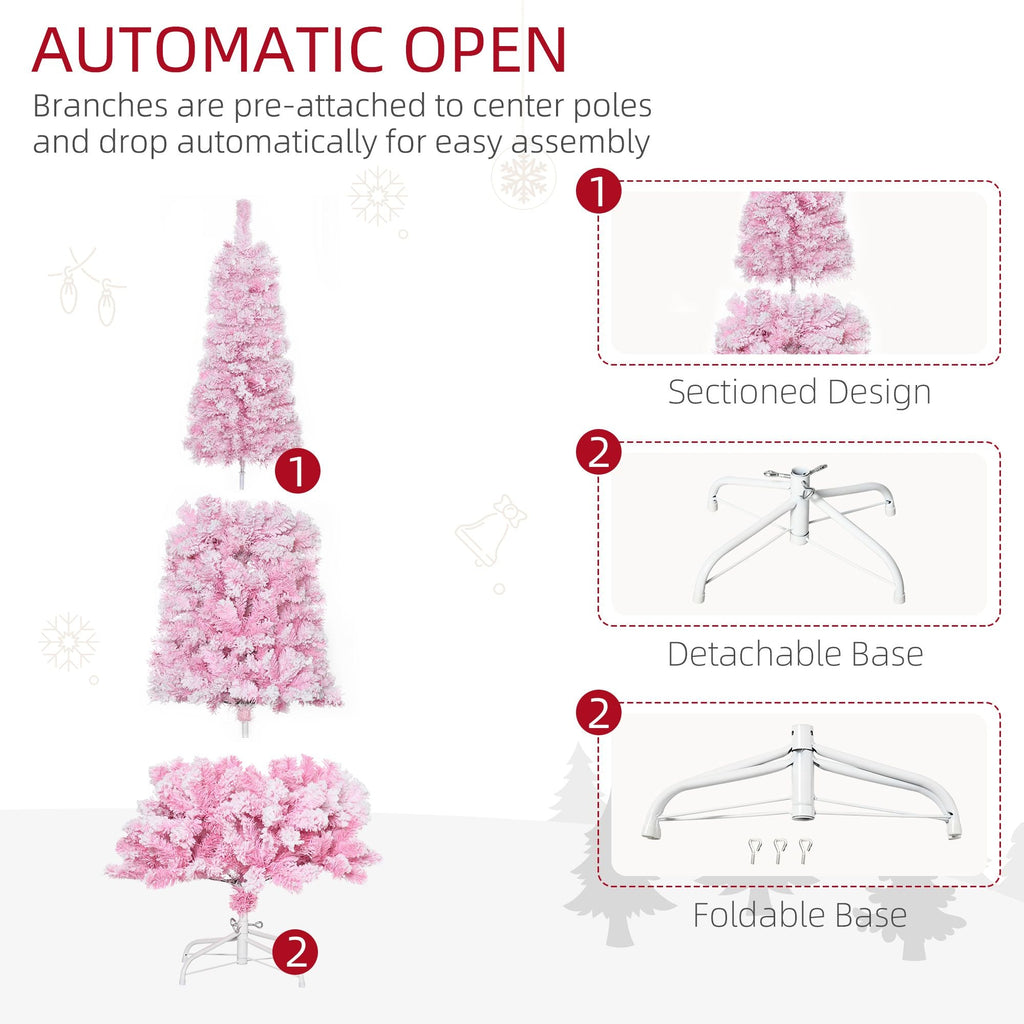 Pink Snow-Flocked 6 ft Pencil Christmas Tree