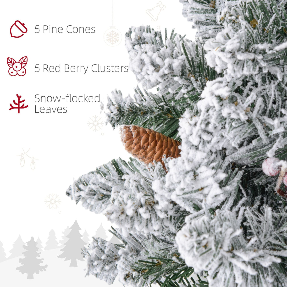 24-Inch Pre-Lit Flocked Christmas Wreath with Pinecones & Berries