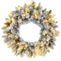 24-Inch Pre-Lit Flocked Christmas Wreath with Pinecones & Berries