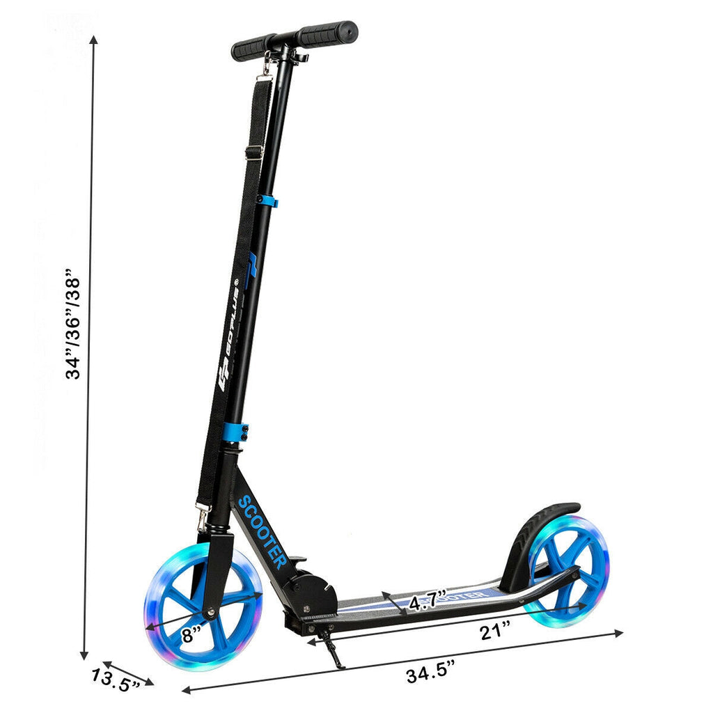 Blue Folding Kick Scooter with LED Wheels