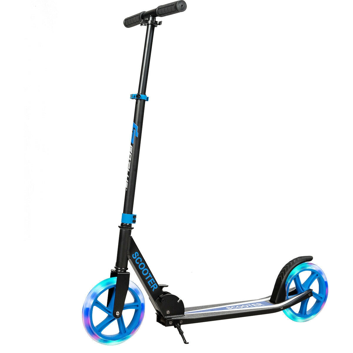 Blue Folding Kick Scooter with LED Wheels