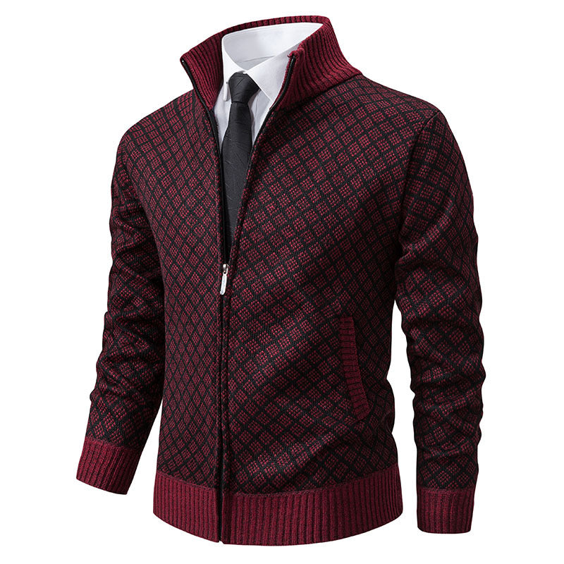 Men's Zip-Up Plaid Knit Cardigan