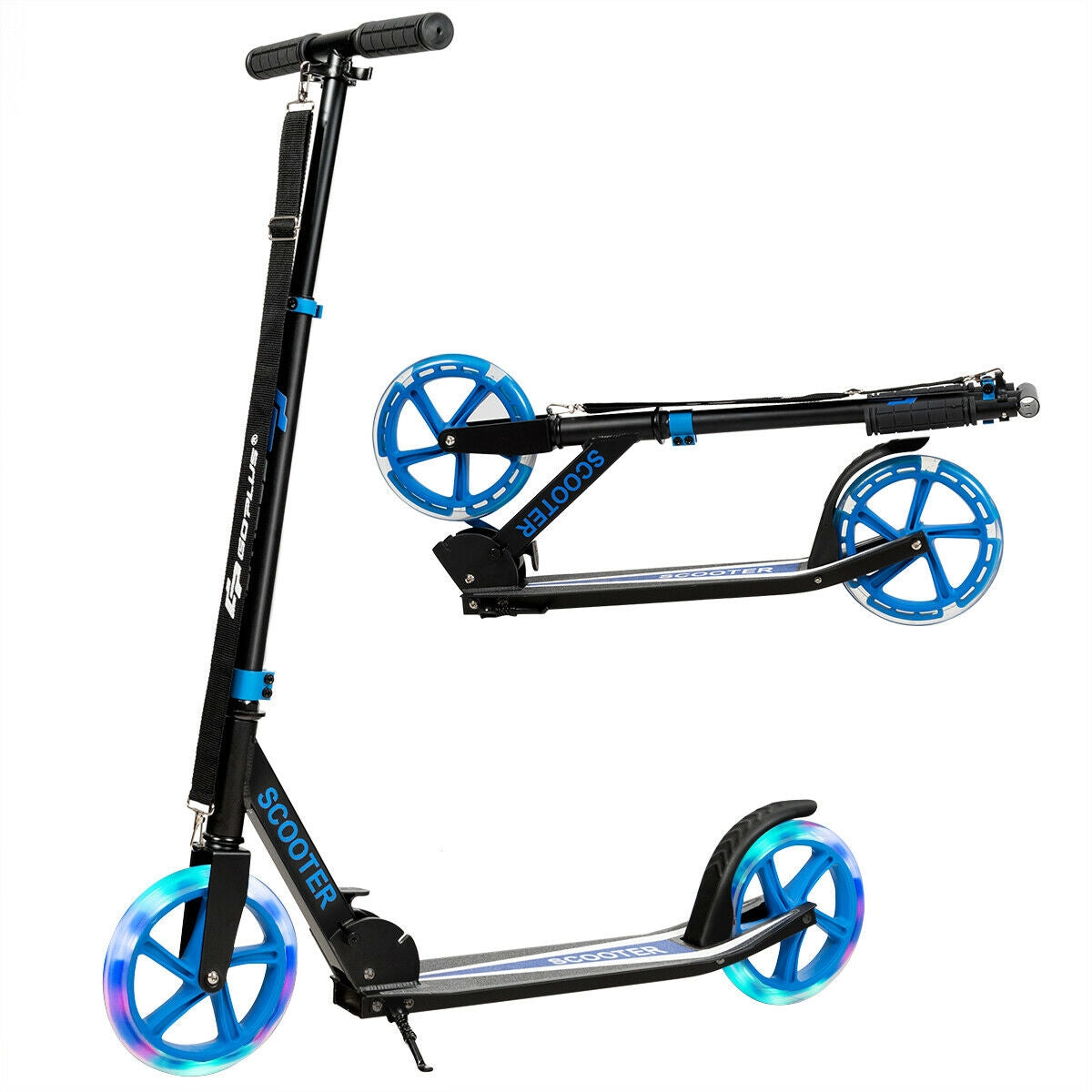 Blue Folding Kick Scooter with LED Wheels