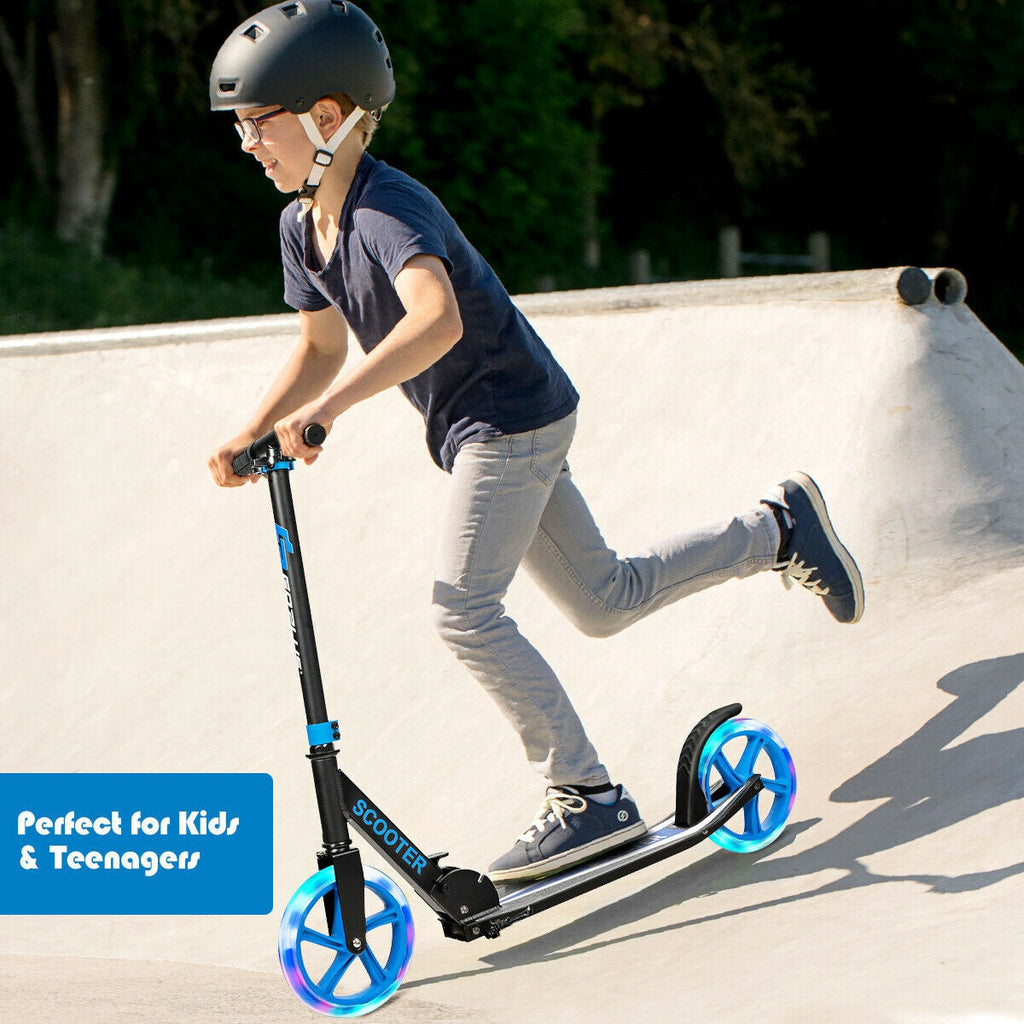 Blue Folding Kick Scooter with LED Wheels