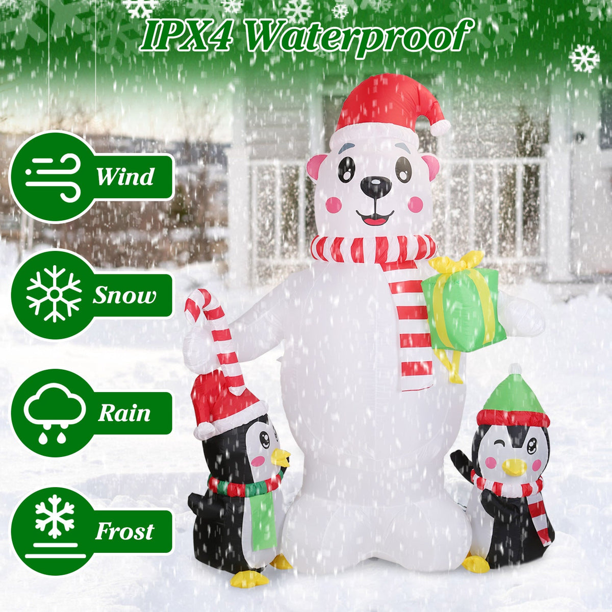 5.9 ft Christmas Inflatable Outdoor Decoration Polar Bear Gift Box Penguin Blow Up Yard Decoration