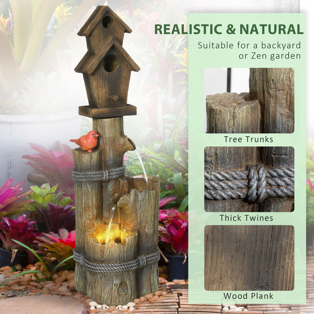 Outsunny 3-Tier Rustic Birdhouse Waterfall Garden Fountain