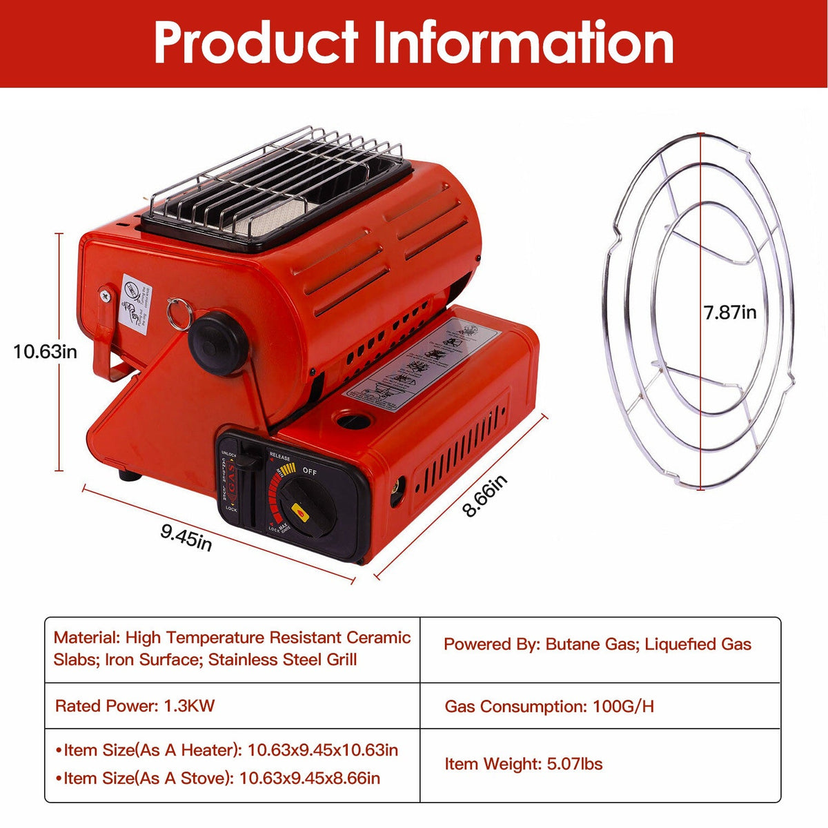 2-in-1 Portable Butane Camping Heater & Cooking Stove