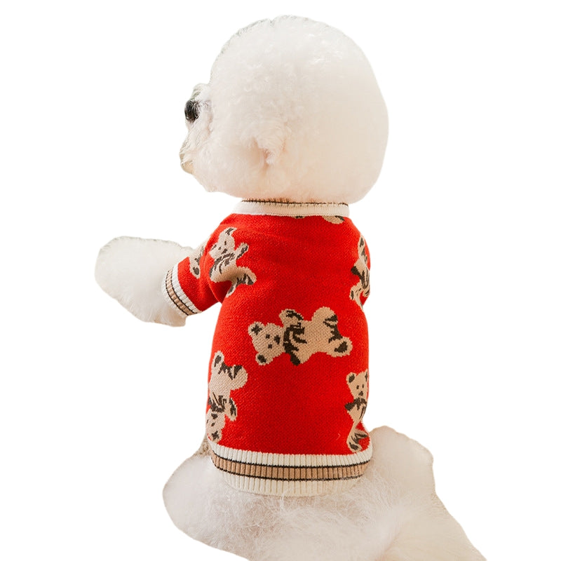 Bear-Pattern Dog Sweater – Lightweight Winter Clothing for Puppies