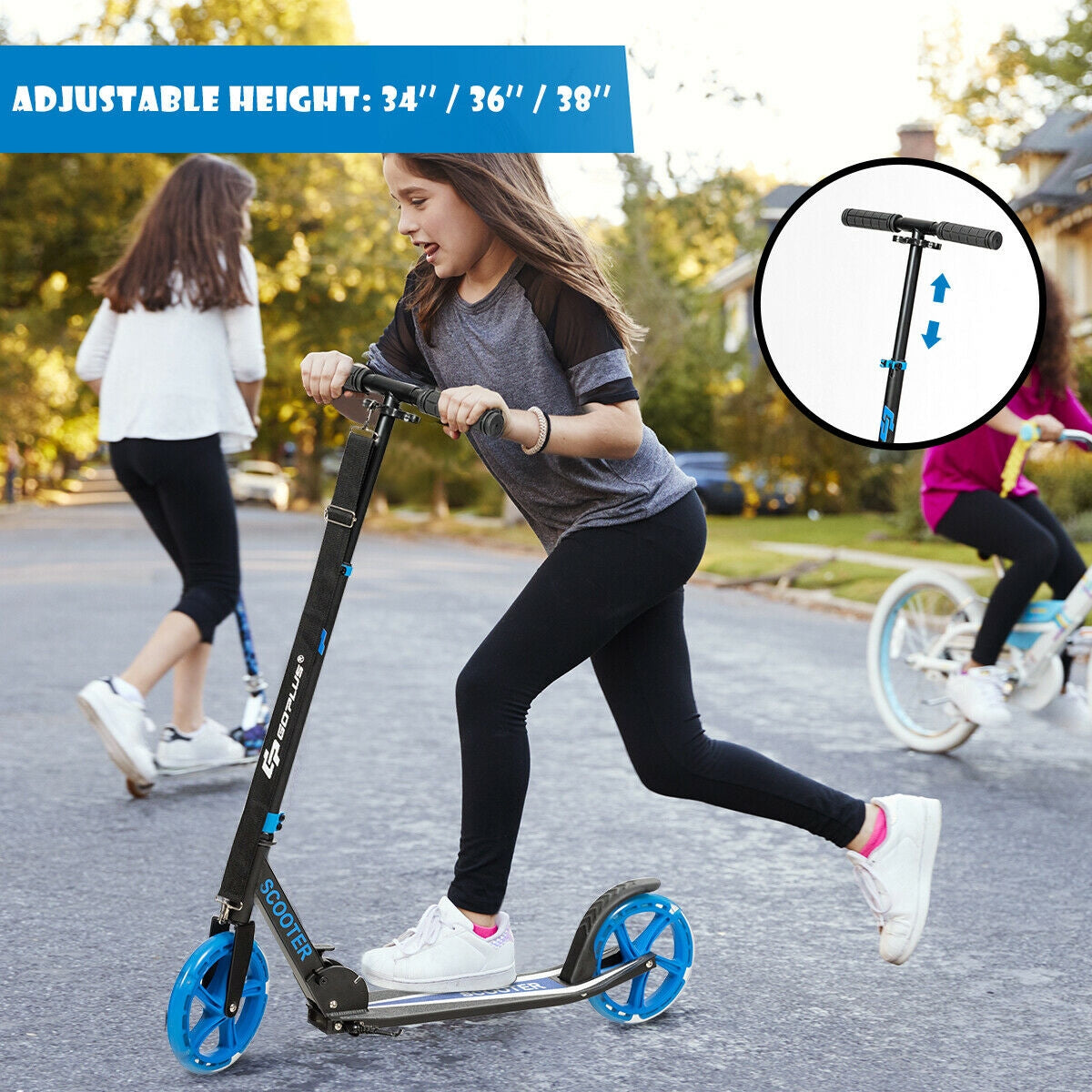 Blue Folding Kick Scooter with LED Wheels