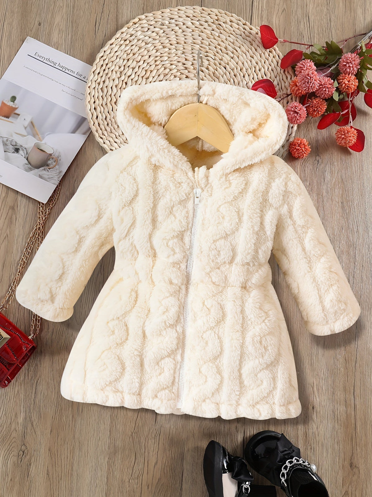 Girls’ Fuzzy Fleece Hooded Zip-Up Jacket