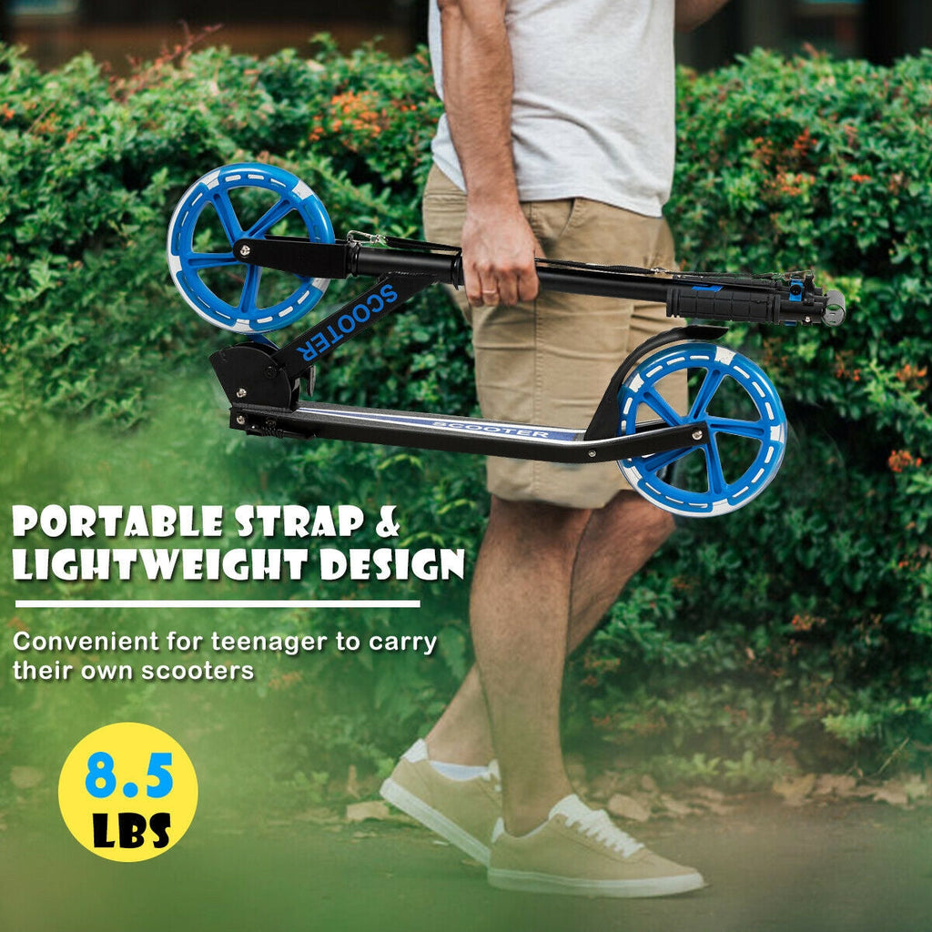 Blue Folding Kick Scooter with LED Wheels