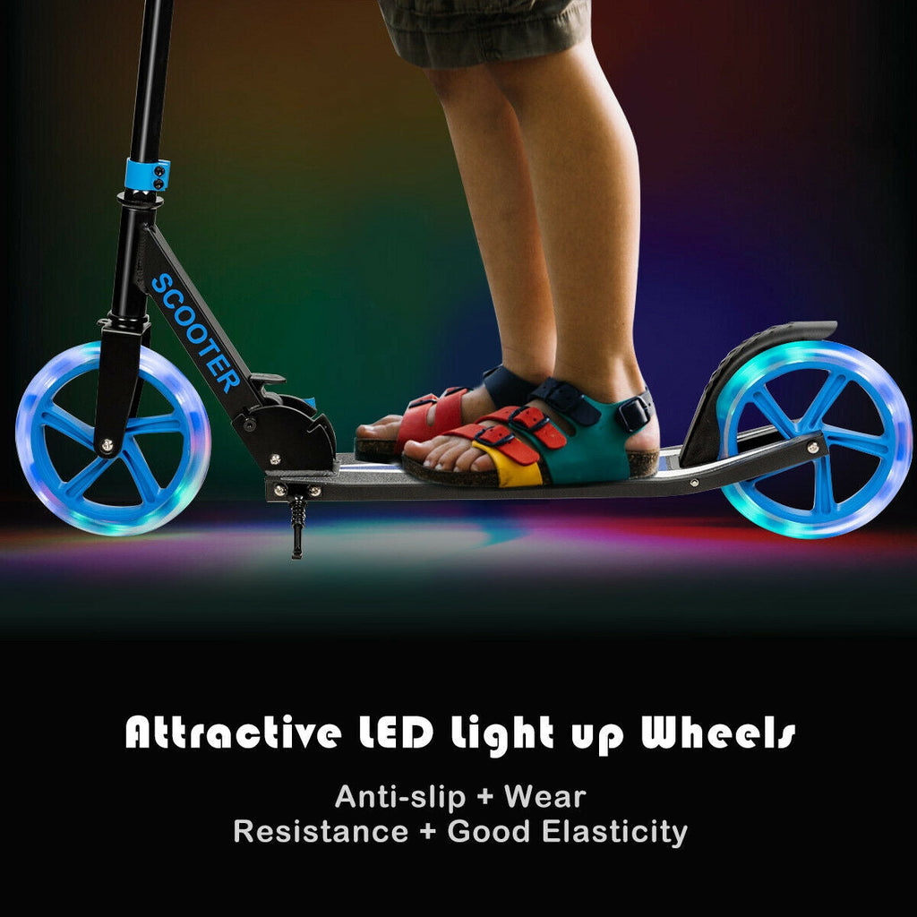 Blue Folding Kick Scooter with LED Wheels