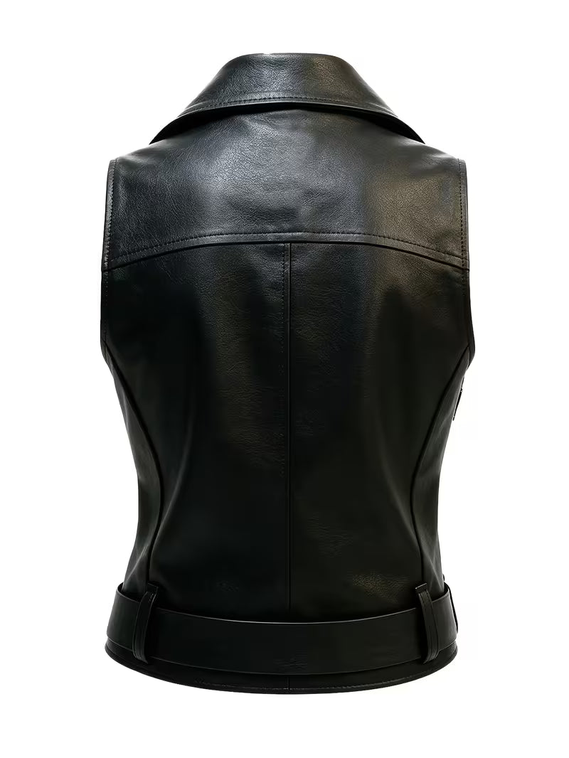 Men's Black Faux Leather Motorcycle Vest