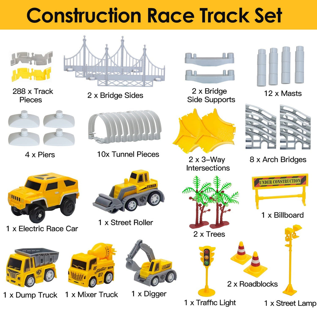 340-Piece Construction Vehicle Race Track Set