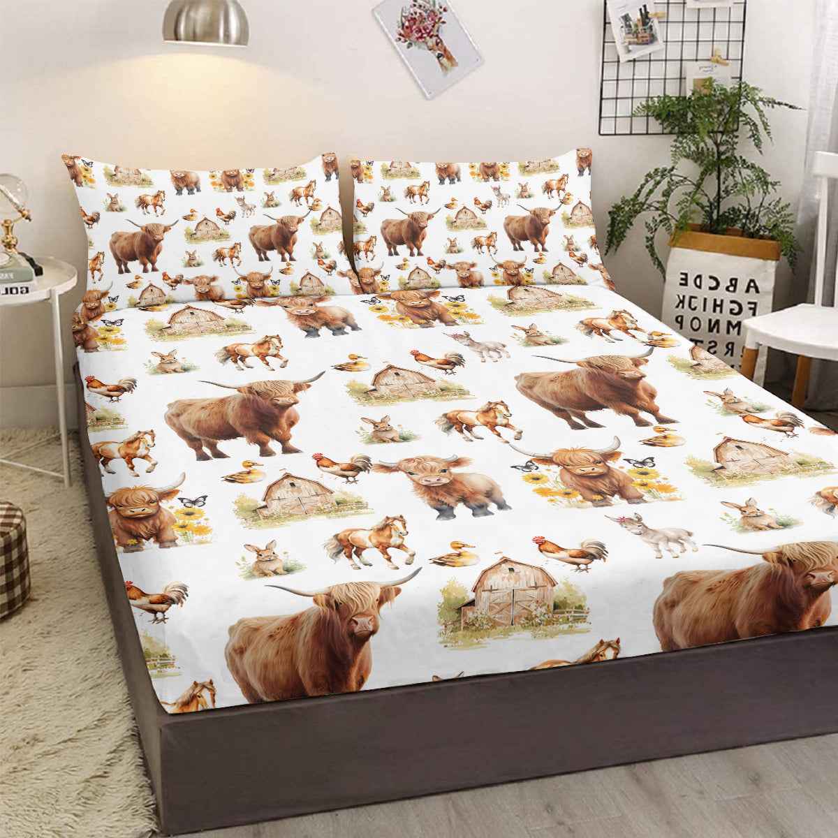 Cow & Duck Microfiber Bed Sheet & Pillowcase Set — 3 Pieces