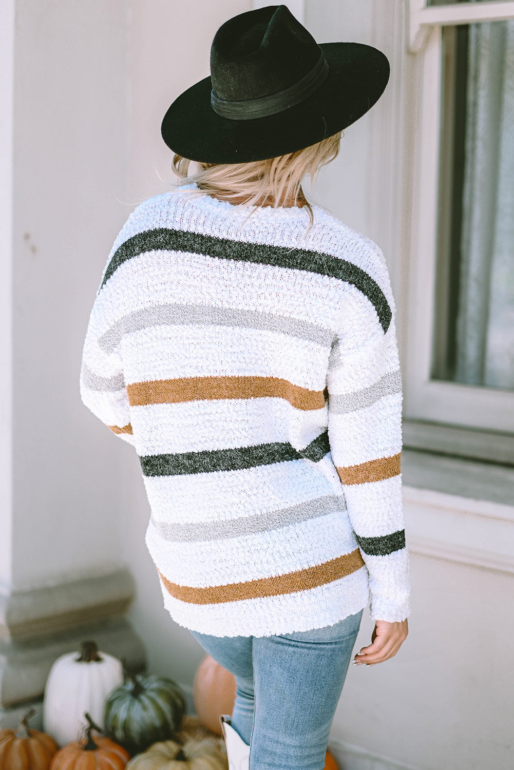 Women's Striped Popcorn-Knit Sweater