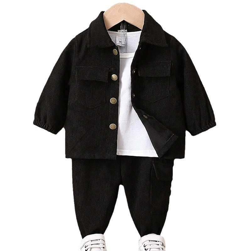 Baby Black Button-Front Jacket & Pants Set