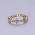 Adjustable Blue Opal Flower Ring with Gold-Filled Band