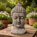 Cement Buddha Head Garden Statue – 19-Inch