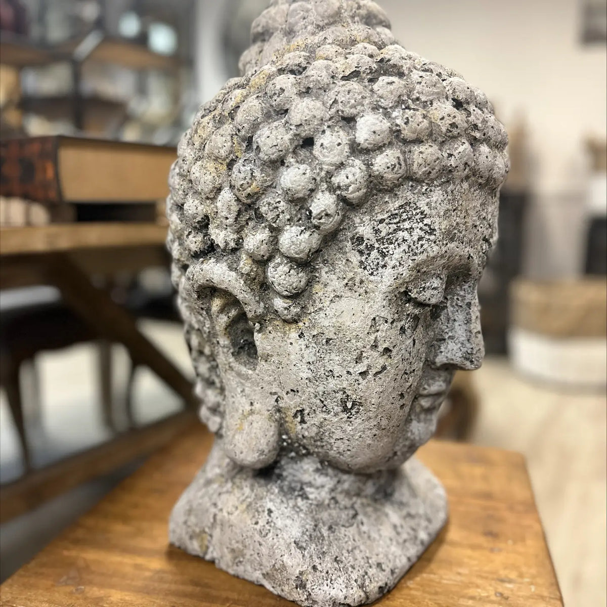 Cement Buddha Head Garden Statue – 19-Inch