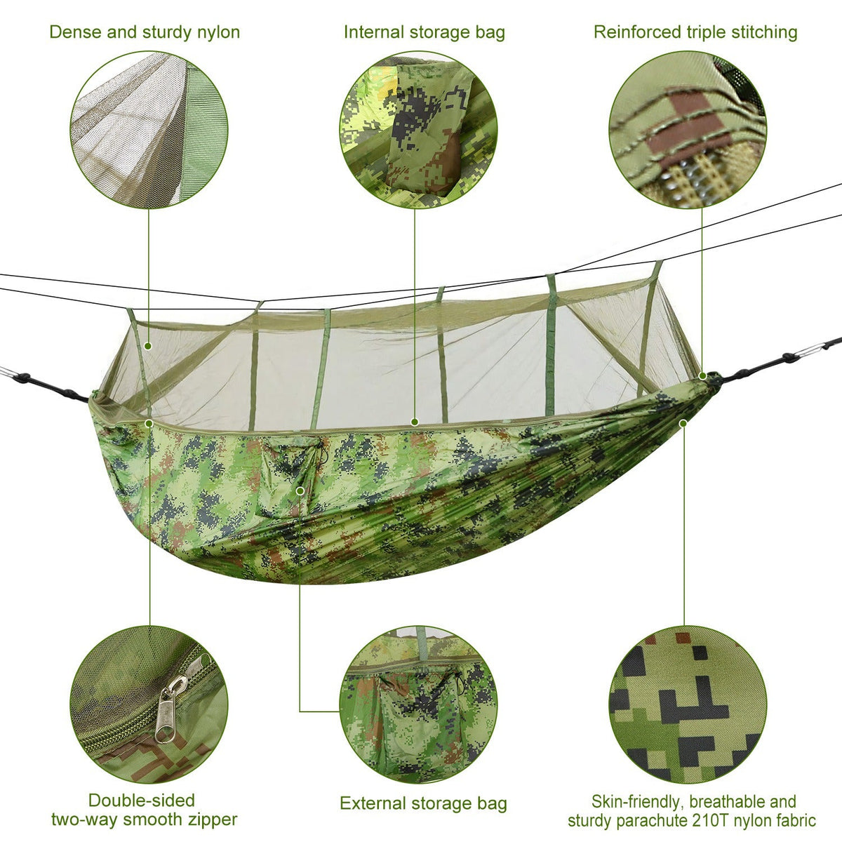 2-Person Camping Hammock with Mosquito Net — 600 lb Capacity