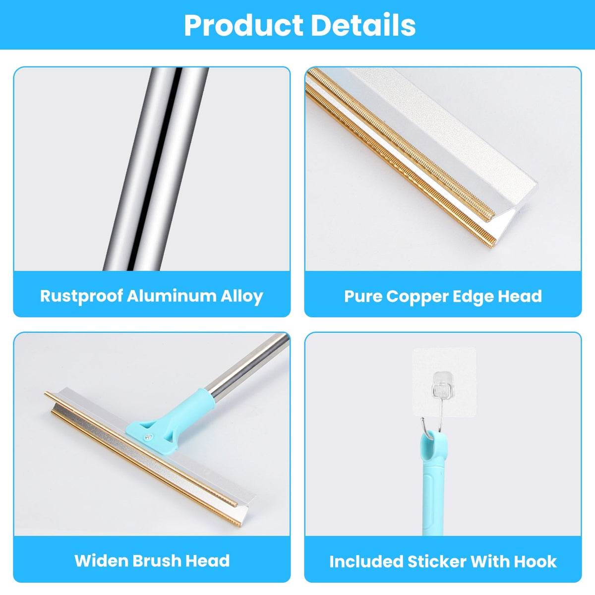 Pet Hair Removal Rake with 54" Adjustable Telescopic Handle