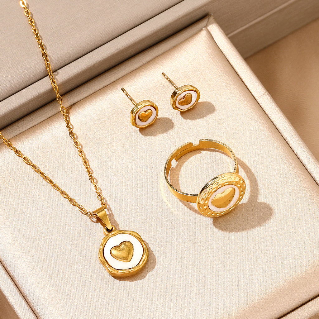 18K Gold-Plated Stainless Steel Heart Jewelry Set