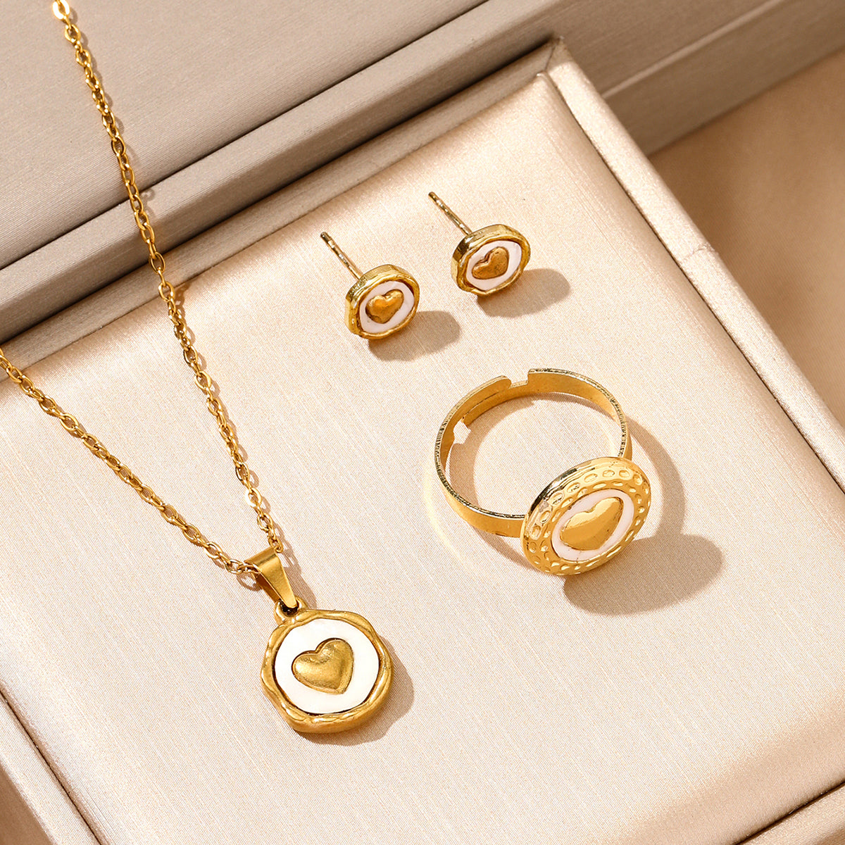 18K Gold-Plated Stainless Steel Heart Jewelry Set