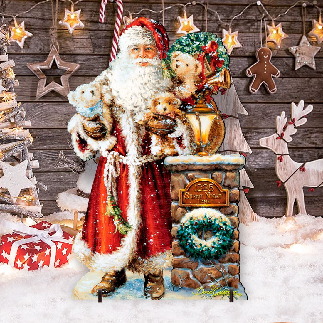 Silent Night Santa Christmas Outdoor Yard Sign by D. Gelsinger