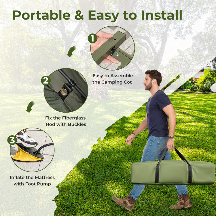 1-Person Folding Camping Tent with Sunshade & Air Mattress