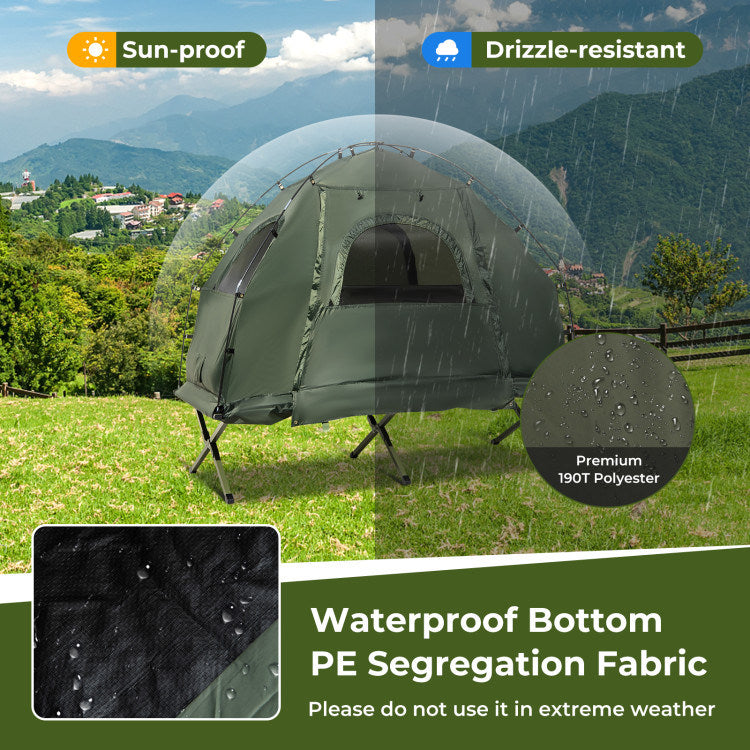 1-Person Folding Camping Tent with Sunshade & Air Mattress