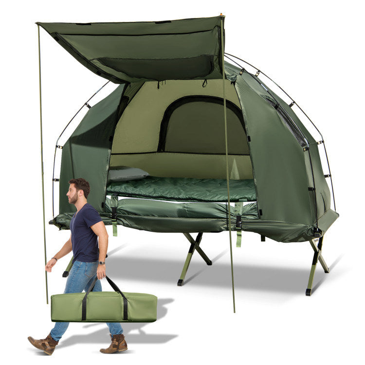 1-Person Folding Camping Tent with Sunshade & Air Mattress