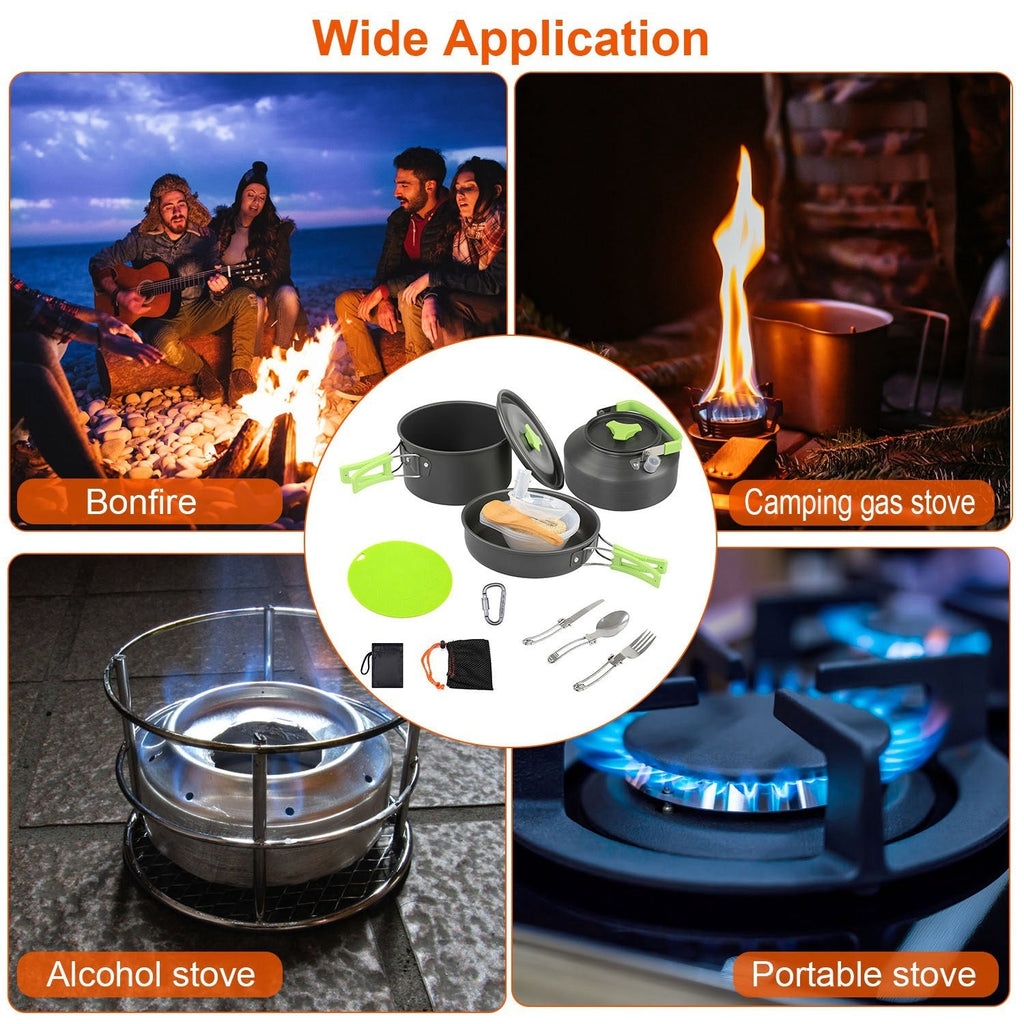 16-Piece Aluminum Camping Cookware Set with Pot, Pan & Kettle