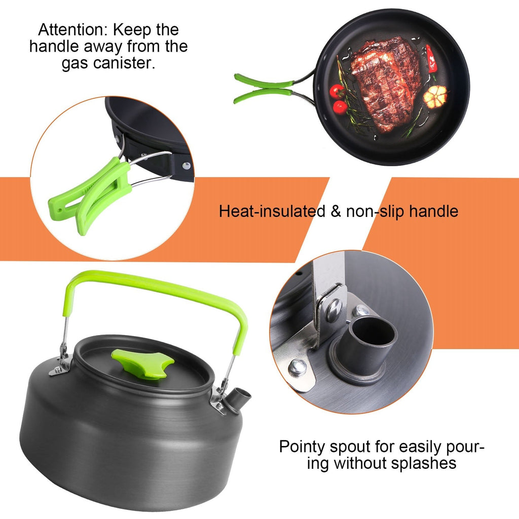 16-Piece Aluminum Camping Cookware Set with Pot, Pan & Kettle