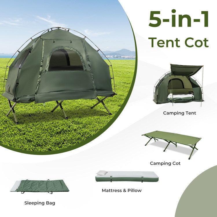 1-Person Folding Camping Tent with Sunshade & Air Mattress