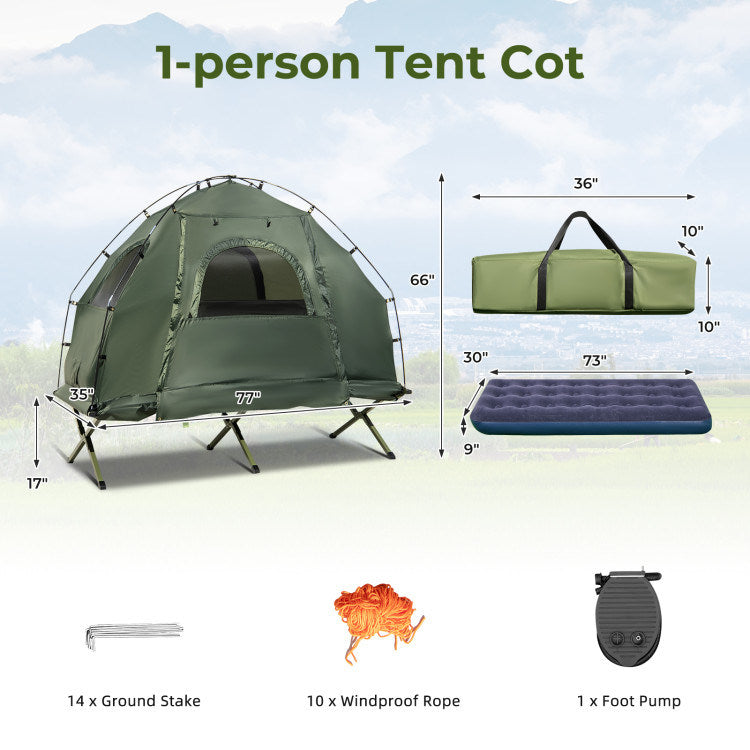1-Person Folding Camping Tent with Sunshade & Air Mattress