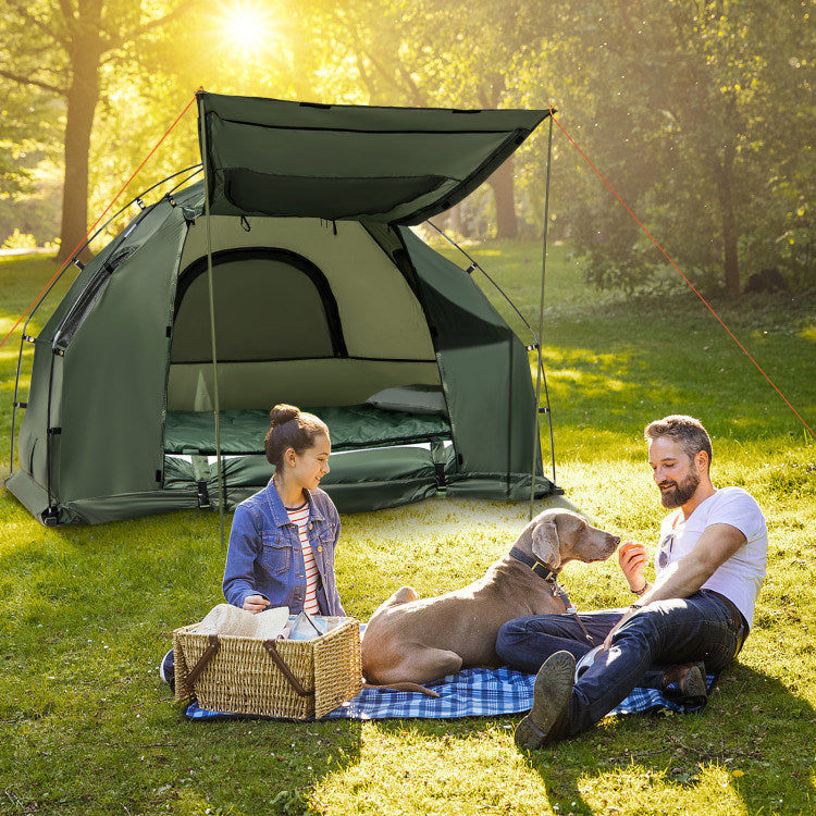 1-Person Folding Camping Tent with Sunshade & Air Mattress