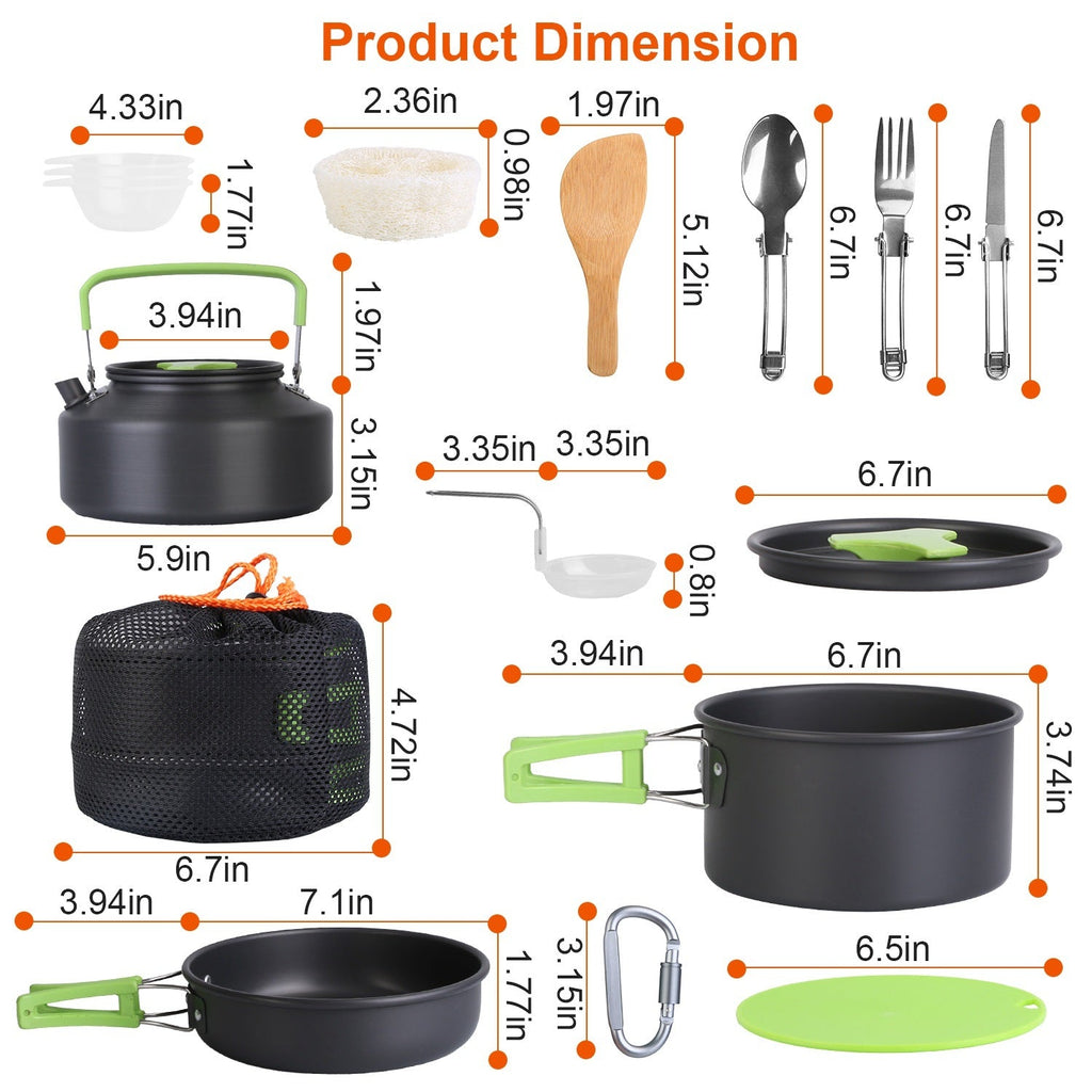16-Piece Aluminum Camping Cookware Set with Pot, Pan & Kettle